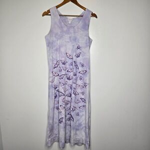 Mary Dee Fun To Wear Tank Maxi Dress Women Size 1 Purple Tie Dye Butterfly Artsy